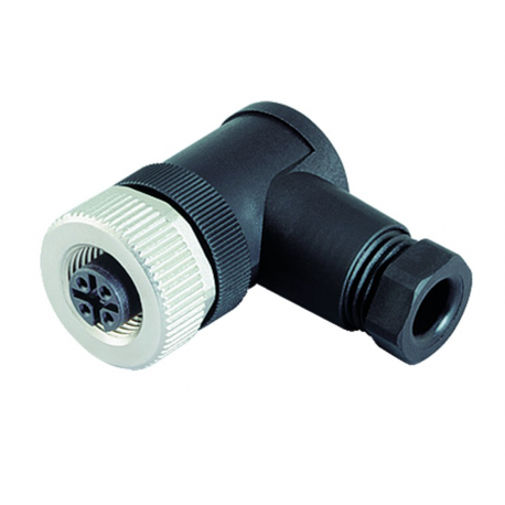 Female connector, M12-A, 5-pin, screw terminal connection, angled
