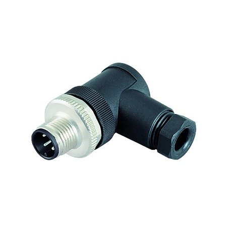 Male connector, M12-A, 4-pin, screw terminal connection, angled