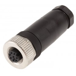 Female connector, M12-A, 8-pin, screw terminal connection, straight