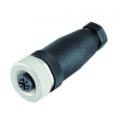 Female connector, M12-A, 4-pin, screw terminal connection, straight