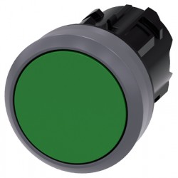 Mygtukas, žalias, su metaliniu žiedu