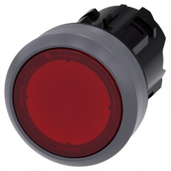 Illuminated pushbutton 22mm, plastic with metal front ring, red