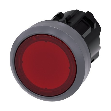 Mygtukas 22mm, raudonas, skaidrus, su metal. žiedu