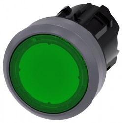 Illuminated pushbutton 22mm, plastic with metal front ring, green